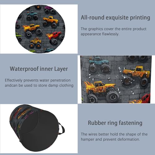 Funny Cars Laundry Basket,Foldable Oxford Cloth Tote Bag Laundry Hamper Clothes Storage Bucket Organizer for Bedroom Laundry Storage Dormitories 16" x 20.8" - color: Funny Cars