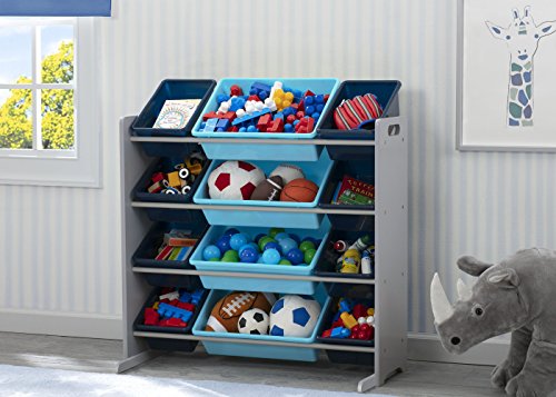 Delta Children Kids Toy Storage Organizer with 12 Plastic Bins - Greenguard Gold Certified, Grey/Blue - color: Grey/Blue