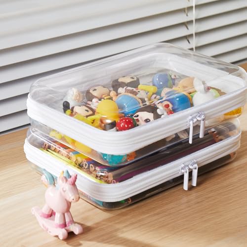 MACOPRO 2PCS Clear Hard Shell Zipper Case,Portable Cosmetic Bag with Zipper, Diaper Bag Organizing Pouches, Kid's Toy Storage Organizer Bins,Hard Plastic Case, Christmas Storage Bins - size: 2Pcs-Medium