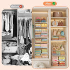 8 Tier Extended Width Hanging Closet Organizer, Sweater Storage for Closet Organizer System, Stackable Wire Basket Bins for Clothes Purse Shoes, Hanging Shelves with 4 Hooks & 4 Dividers Adjustable