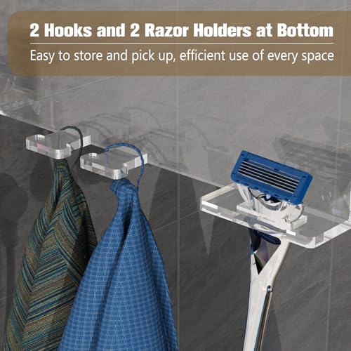 Nynelly Over The Door Shower Caddy, Acrylic Shower Caddy Shelf with Hooks, No Drilling Adjustable Hanging Shower Organizer for Bathroom Storage, Body Wash Shampoo Holder