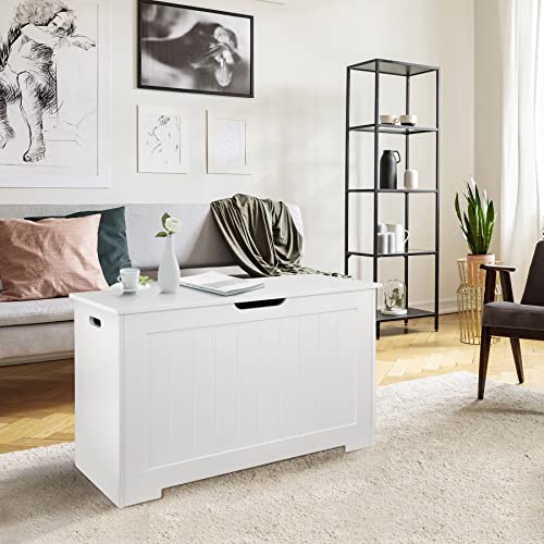 JungleA 30'' Box Storage Chest Trunk, Wooden Storage Bench Organizer Box Shoe Blanket Chest,w/2 Safety Hinges,for Living Room,Bedroom,Entryway(White) - color: White, size: 30''