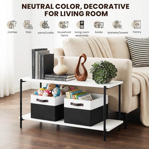 Criusia 6 Pack Closet Organizers and Storage Bins, Cute Dorm Room Essentials for Clothes Beddings Bags, Under Bed Storage Containers, Apartment Essentials Baskets for Organizing (14L*10W*9.5H) - color: White with Black, size: 6pcs - Rectangular 14"x10"x9.