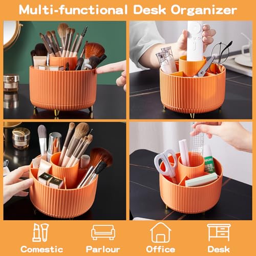 fanado 360° Rotate Makeup Brush Holder Organizer, Makeup Organizers Countertop, Makeup organization and Skincare Storage for Vanity, Desktop, Bathroom (Orange) - color: Orange