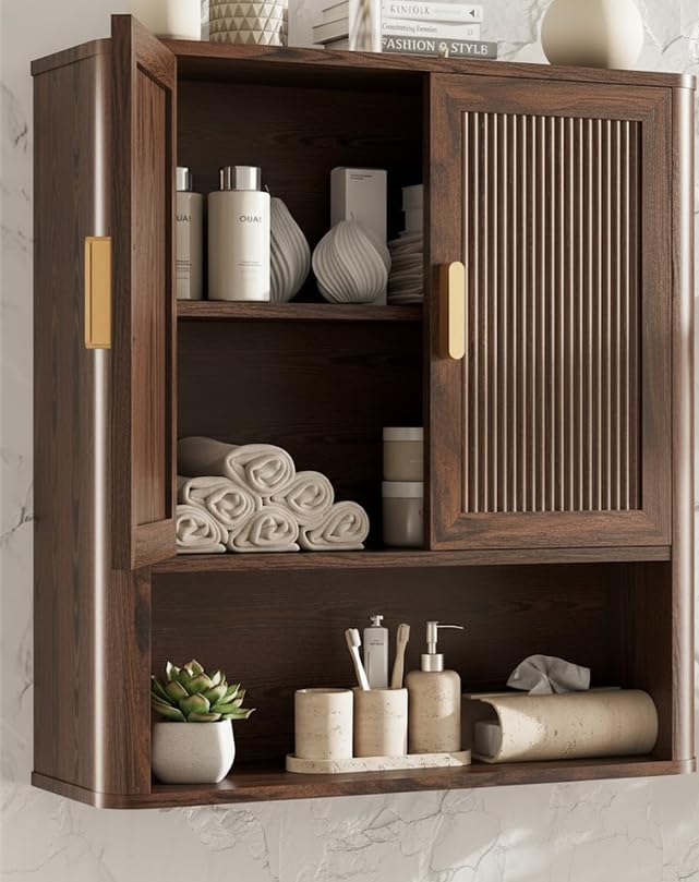 INNOD Bathroom Storage Cabinet, Medicine Cabinet with Adjustable Wood Shelf & Doors, Over The Toilet Storage Cabinet for Laundry Room & Kitchen & Living Room (Walnut) - color: Walnut
