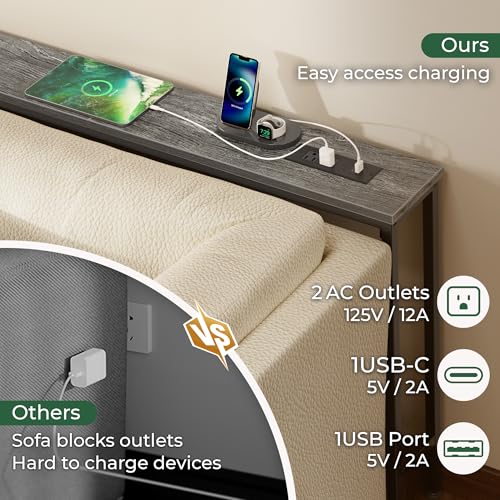 SUPERJARE 110.2 Inch Sofa Table with Power Outlets and USB-C Ports, 5.9 Inch Narrow Console Tables, Entryway Hallway Couch Tables with Storage, Behind Sofa, Small Spaces, Living Room, Charcoal Gray - color: Charcoal Gray, size: 5.9''D x 110.2''W x 29.7''H