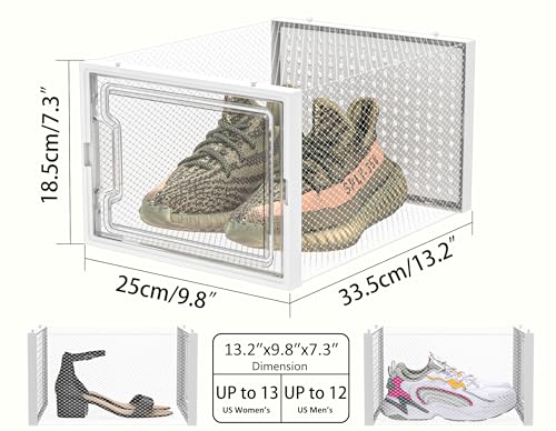 HOMIDEC Shoe Storage, 12 Pack Shoe Organizer for Closet, Shoe Boxes Clear Plastic Stackable Shoe Containers with Lids for Size 13 - color: White, size: XL