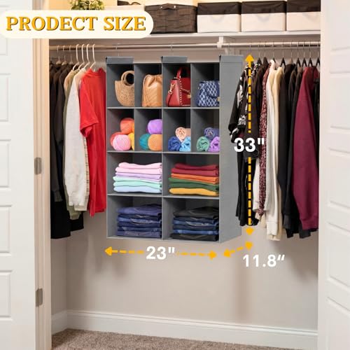 Ofiray-home 4 Tier Hanging Closet Organizer, 12 Compartments Sweater Organizer for Closet with 3 Sturdy Hooks, Closet Organizers and Storage, Wardrobe, Rv, Garment Rack, Grey - color: Grey, size: 4-Tier
