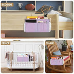 YETTASBIN Purple Bedside Caddy Hanging Storage Organizer Bag with 2 Straps & Hooks for Bunk Beds, College Dorm, Hospital Bed - Holder for Books, Phone, Magazine, Glasses, Keys
