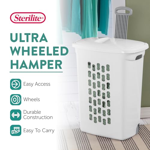 Sterilite 18-Pack Ultra Wheeled Hamper, Laundry Basket w/Flip-Top Lid & Retractable Handle - Plastic Rolling Clothes Storage Cart with Ventilated Holes for Home, Apartment or Dorm - size: 18 Pack