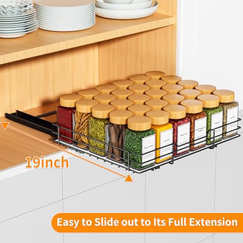 RCHYFEED Pull Out Spice Rack Organizer for Cabinet,Slide out Spice Organization for Inside Cabinets,Heavy Duty Seasoning Organizer Fits Kitchen and Pantry,Sauces,Canned (12.5''Wx10.5''Dx2.5''H) - size: 1 Tier-12.5''Wx10.5''Dx2.5''H