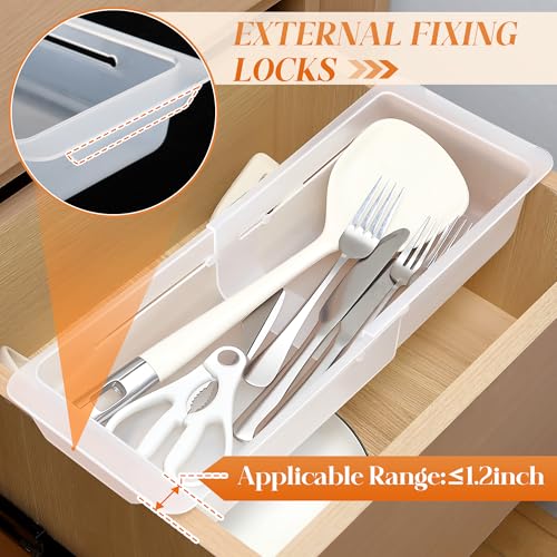 2 Pack Deep Drawer Organizer Bins, Adjustable Sliding Drawer Organizer Bin Expandable Tray for Kitchen Utensils, BBQ Tools, Towels, Durable Plastic Sliding for Easy Storage (12.4" to 18”) - size: 12.4" to 18”