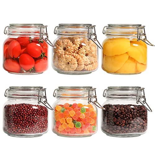 ComSaf 6-Pack 27oz Square Glass Pantry Canisters, Aesthetic Food Storage Jars for a Full Makeover, Modular Containers for Coffee, Sugar, Cookies, Snacks & Spices - size: 27oz*6