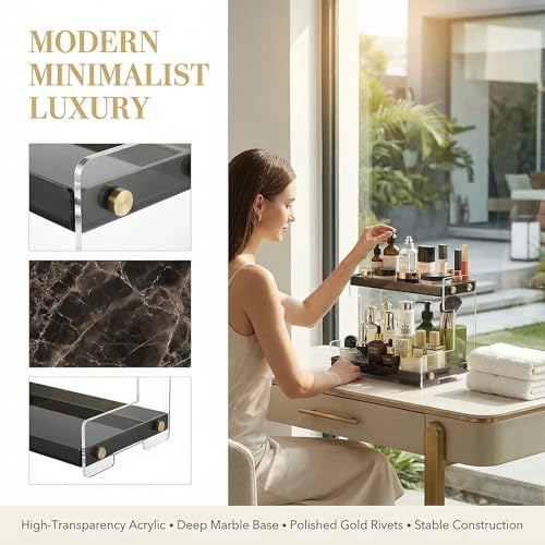 FFK Bathroom Organizer Countertop,2 Tier Bathroom Counter Organizer Kitchen Spice Rack Cosmetic Organizer,Countertop Storage Shelf for Bathroom, Kitchen, Living Room, Bedroom, Dressing Table - color: Black - Acrylic