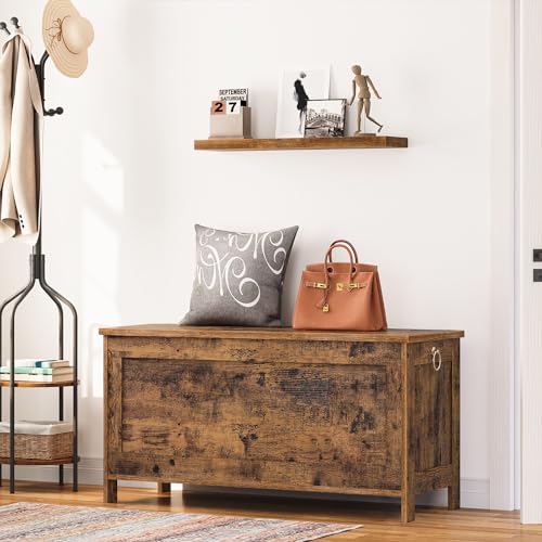 HOOBRO Toy Box, Retro Wooden Look Storage Chest with Safety Hinge, Entryway Storage Bench Supports 220 lb, 39.4 x 15.7 x 18.9 Inches Toy Chest Organizer, Easy Assembly (Rustic Brown) BF100CW01 - color: Rustic Brown, size: 39.4x15.7x18.9 Inch