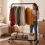 Sywhitta Clothing Rack on Wheels with Mesh Storage Shelf & Sturdy Metal Frame, Rolling Garment Rack for Hanging Clothes, Coats, Skirts, 39.76" L x 16" W x 64.56" H,Black - color: Black