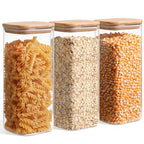ComSaf 1.9 Qt Glass Storage Containers with Lids, Glass Jars with Lids, Clear Food Storage Jar, Square Canister Set of 3, Pantry Organizers and Storage for Flour Rice Pasta Tea Coffee Bean - size: 1.9Qt*3