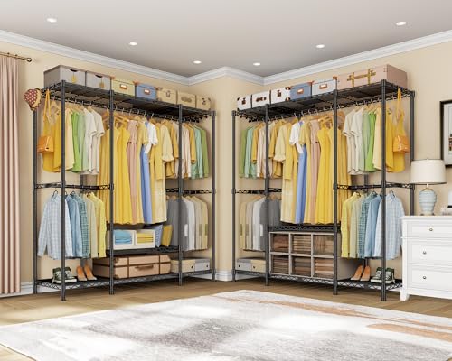 Ulif E3 Heavy Duty Garment Rack, 4 Tiers Freestanding Closet Organizer System with 5 Shelves, Metal Closet Organizer and Storage System for Clothes, Max Load 850lbs, 58.4"W x 15.7"D x 77.3"H, Black - color: Black