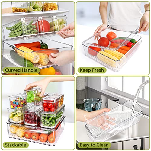 10 Pack Refrigerator Pantry Organizer Bins, Stackable Fridge Organizer Bins with Lids, Clear Plastic Food Storage Bins for Kitchen, Countertops, Cabinets, Fridge, Drinks, Fruits, Vegetable, Cereals - size: 10-PACK