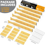 SpaceAid Bamboo Drawer Dividers with Inserts and Labels, Kitchen Adjustable Drawer Organizers, Expandable Organization for Home, Office, Dressers and Bathroom, 6 Dividers with 12 Inserts (17-22 in) - size: 17-22 inch