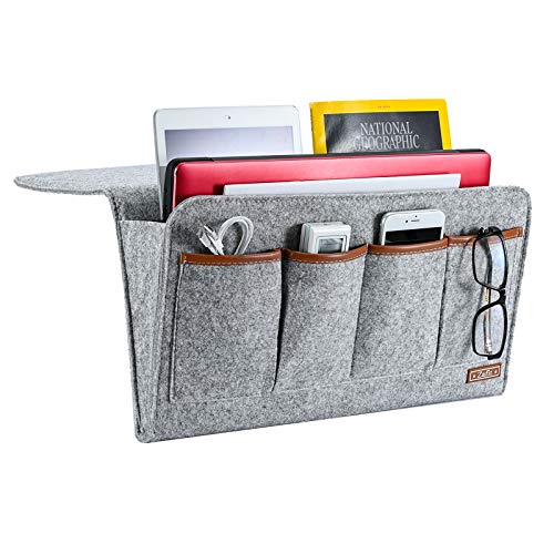 Zafit Bedside Caddy, Large Size Storage Organizer with 7 Pockets for Magazine, Remotes, Phone (17.3'' x 18.1'', Light Grey) - color: Light Grey, size: 17.3'' x 18.1''