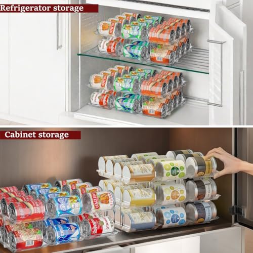 Attelite Can Organizer for Pantry, 3 Sets 3 Tiers Can Storage Organizer Pantry,Soda Can Organizer for Fridge 36 Cans Rack Automatic Rolling Stackable Canned Food Organizer,Clear - size: 3tier*3sets