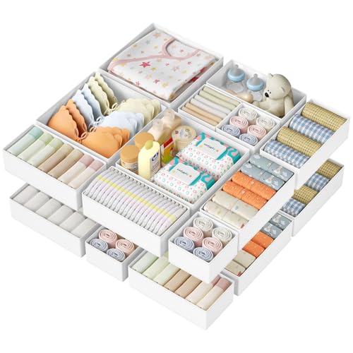 DIMJ Drawer Organizer Clothes Storage - 20 Pack Baby Dresser Organizer for Nursery, Foldable Closet Drawer Organizer Bins for Bedroom Organization, Fabric Storage Dividers for Socks, Underwears, Bras - color: White, size: 20 Pack