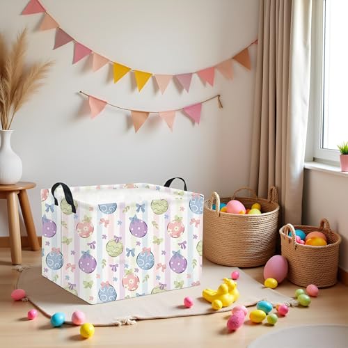 HIYAGON Rectangular Easter Basket Fabric Storage Bin Boxes Collapsible Baby Girl Basket for Clothes Books Shelves Basket(Bowknot Egg) - color: Bowknot Egg