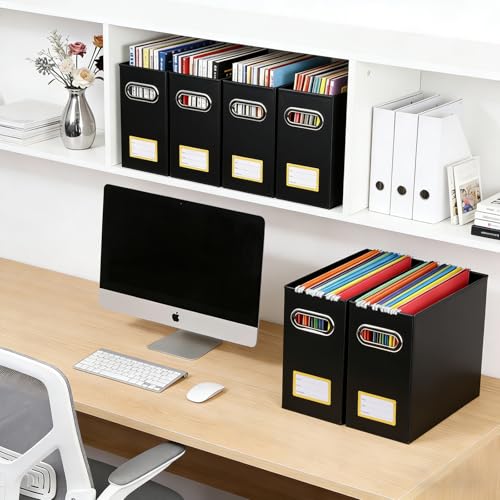 Collapsible File Organizer Box with Handle,12.20x5.11x9.84Inches, Filing Organizer for Home or Office, Small Portable File Box (2 Packs, Black-Yellow) - color: Black-Yellow, style: 2 Packs