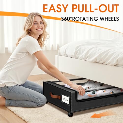 SpaceHacks Under Bed Storage with Wheels 1Pack Storage Containers with Clear Window&Label Under Bed Drawers Rolling Under Bed Storage for Clothes,Shoes, Blankets (30.71 x 16.93 x 6.69 in, Black) - color: Black, size: 1 pack