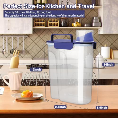 Komzon Rice Container, Airtight Rice Storage Container 10lb, Cereal Containers Storage, BPA Free Food Dispenser with Pouring Spout Handle for Flour Pasta Grain, Pet Dog Cat Bird Food Storage Container - color: 10lb Blue