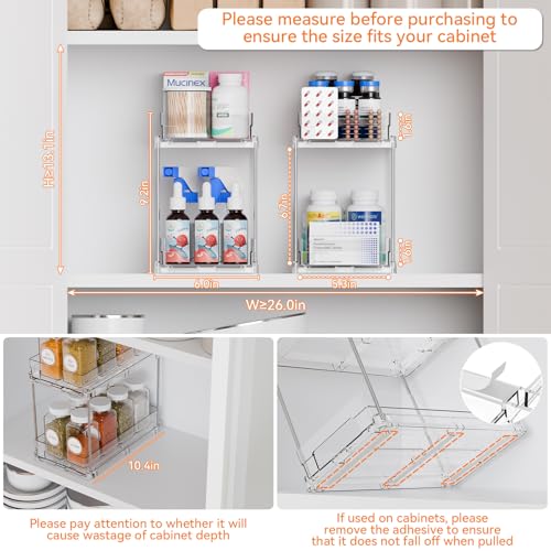 Yieach 4 Pack 2 Tier Vertical Spice Rack Pull Out,10.4'' Deep Narrow Slide Out Spice Rack Organizer for Inside Cabinets,Kitchen,Pantry,Cupboard Seasoning,Can,Jar Organizer and Medicine Cabinet Storage - color: Clear-2 Drawer
