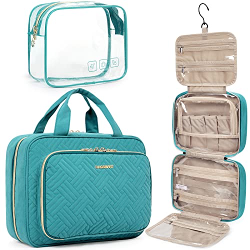 BAGSMART Toiletry Bag Hanging Travel Makeup Organizer with TSA Approved Transparent Cosmetic Bag Makeup Bag for Full Sized Toiletries, Large-Blue - color: Blue, size: Large