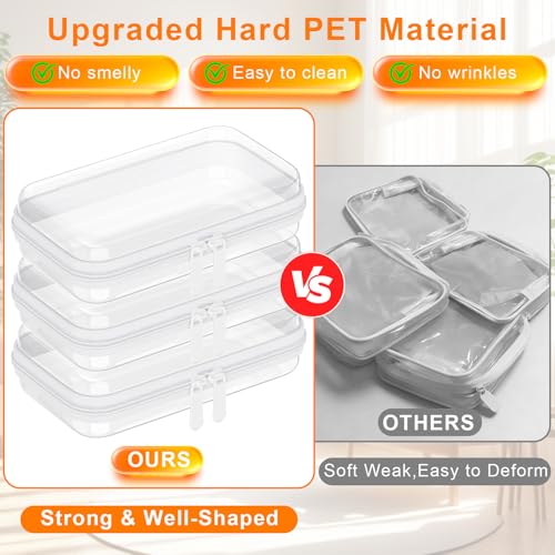 3PCS Clear Hard Shell Zipper Case,Toy Organizers and Storage Box, Clear Toiletry Cosmetic Case,Travel Makeup Bags, Diaper Bag Organizer, Pencil Case, Small Stackable Portable Zipper Pouches 7.1*4*2 IN - size: S