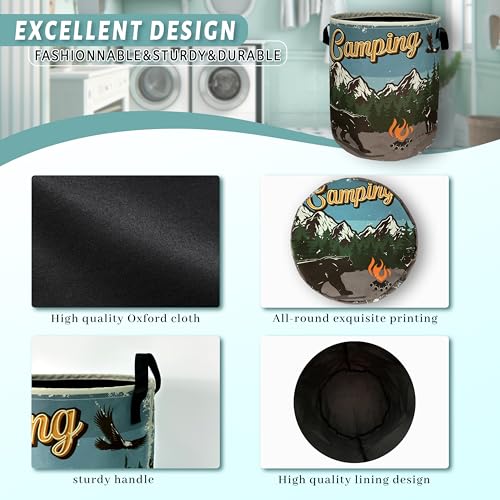 Retro Camping Mountain Bear Laundry Basket Foldable With Handles Tote Bag Oxford Cloth Funny Laundry Hamper Clothes Storage Bucket Toy Organizer For Bathroom/Laundry/Bedroom 18.9" x 16.5 " - color: Retro Camping With Mountains Bear