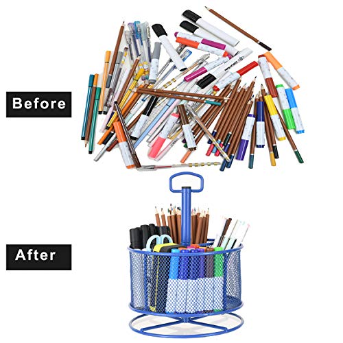 Marbrasse Mesh Desk Organizer, 360-Degree Rotating Multi-Functional Pen Holder, 4 Compartments Desktop Stationary Organizer, Home Office Art Supply Storage Box Caddy (Blue) - color: Blue