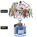 Marbrasse Mesh Desk Organizer, 360-Degree Rotating Multi-Functional Pen Holder, 4 Compartments Desktop Stationary Organizer, Home Office Art Supply Storage Box Caddy (Blue) - color: Blue