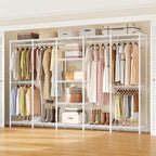 ONBRILL F5 Extra Large Industrial Pipe Clothing Rack, Freestanding Portable Closet Organizer System with Shelves & Hanging Rods, 88.6'' Wide Heavt Duty Clothes Rack, Max Load 1300lbs, White - color: White