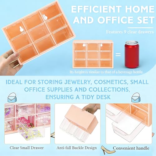 Desk Organizer Box with Nine Compartments Plastic Desktop Drawer Storage Box for Hardware, Beads, Cosmetics, Craft,and Office Storage, Orange - color: Orange