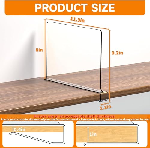 Yieach 10 Pack Clear Acrylic Shelf Divider for Closet Organization - 9.2″ Tall Closet Dividers for Wood Shelves,Cupboard,Vertical Shelf Separators in Closet for T-Shirt,Purse,Handbag,Sweater Organizer - size: Pack of 10