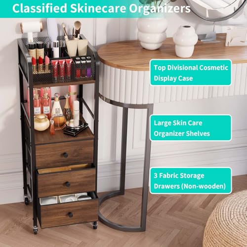 HapiRm Rolling Makeup Cart Organizer - Floor Skincare Make Up Storage with 3 Non-woven Fabric Drawers, Vanity Organizer Cosmetic Display Cases Holder for Skin Care Perfume Nail Polish Brush Hair Tool - color: Black