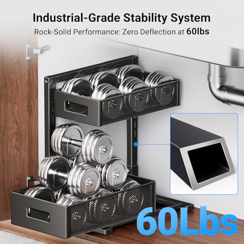 TISTAYA Under Sink Organizer, Metal Under Sink Organizers and Storage, Slide Out Pull Out Cabinet Organizer for Kitchen, Bathroom, Pantry, Laundry, Study, Black - color: Black, size: xL-1PC