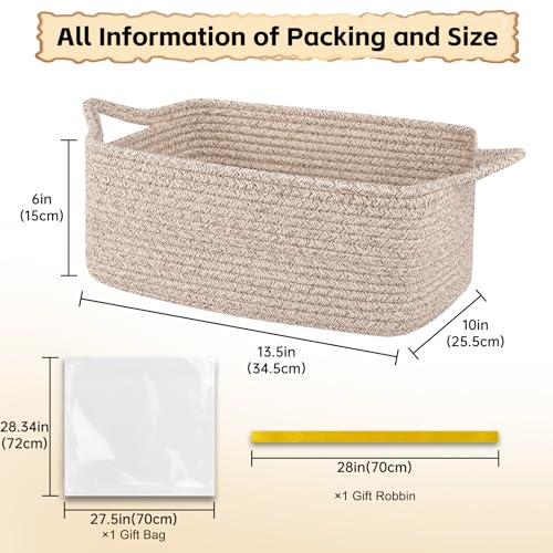 OIAHOMY Woven Basket, Gift Basket Empty with Gift Bags and Ribbons, Rope Baskets for Baby Showers, Storage Baskets with Handles for Nursery, Pet Toy Organizer - Brown - color: Brown, size: Medium: 13.5L*10W*6H