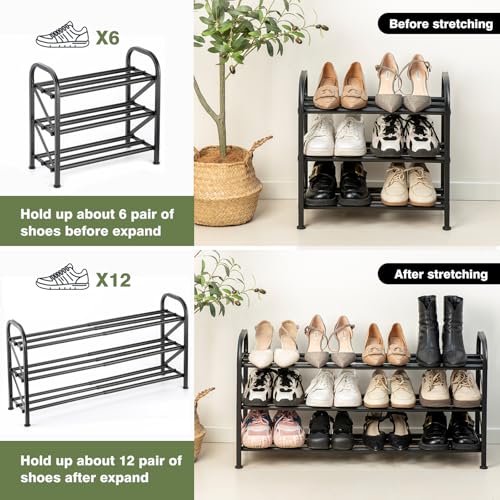 3-Tier Shoe Rack for Closet, 16"-32" Expandable ShoeRackAdjustable for Entryway Closet Doorway SturdyMetal, Black - color: 3 Layers and 3 Tubes