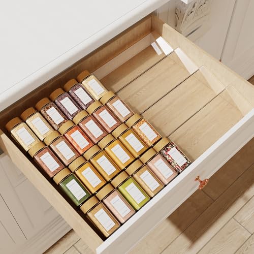Jadehom Spice Drawer Organizer, 4 Tier Clear Acrylic Expandable From 13" to 26" Seasoning Jars Drawer Insert, Kitchen Drawer Spice Rack Tray for Cabinet/Countertop - size: 8 Pcs x 13 inch Width