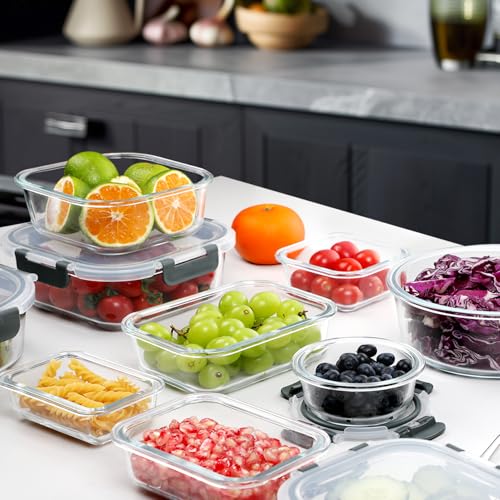 VERONES 30 Pieces Glass Meal Prep Containers Set, Stackable Glass Food Storage Containers with Lids-Airtight Lunch Containers，for Microwave, Oven, Freezer & Dishwasher,Grey - color: Gray
