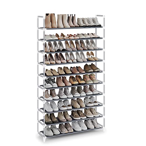 SONGMICS Shoe Rack, 10-Tier Shoe Shelf, Shoe Storage Organizer, 11 x 37 x 68.9 Inches, Metal Frame, Non-Woven Fabric Shelves, for Entryway, Bedroom, Gray ULSR10G - color: Grey, size: 11"D x 37"W