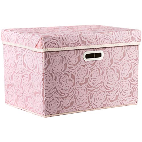 PRANDOM Larger Collapsible Storage Bin with Lid [1-Pack] Fabric Decorative Storage Box Cube Organizer Container Baskes with Handles Divider for Bedroom Closet Living Room Pink 17.7x11.8x11.8 Inch - color: Pink, size: Large(1-Pack)