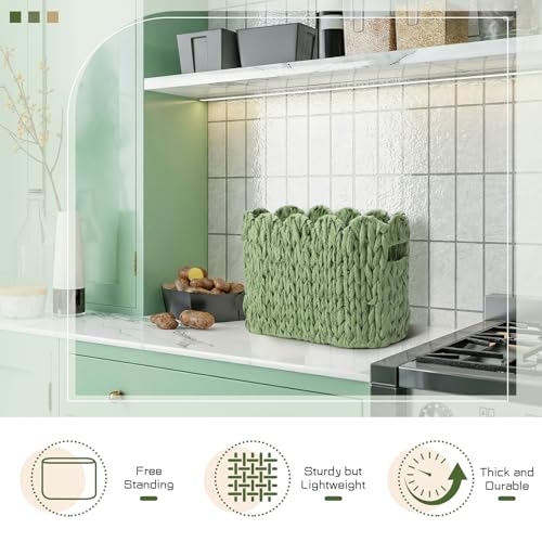Kathfly Sage Green Toilet Paper Storage Basket Scalloped Wicker Woven Bathroom Basket Toilet Paper Holder Holds up to 6 Mega Rolls Woven Organizer for Home Bathroom Kitchen Offices - style: Scalloped Style