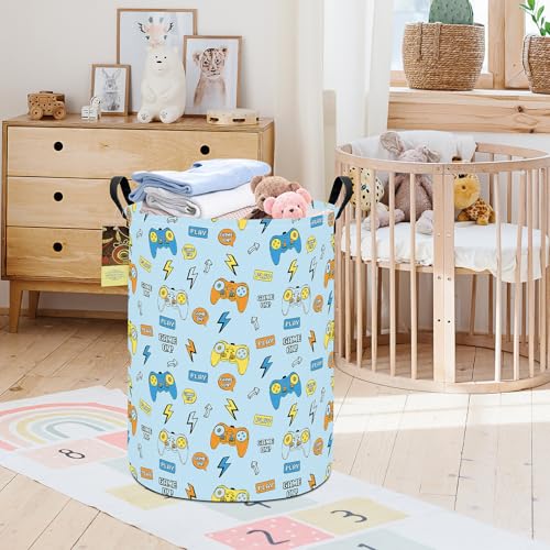 Collapsible Fabric Storage Basket, Waterproof Laundry Hamper with Handles, Round Storage Bin for Clothes Toys, Foldable Organizer for Bedroom Nursery Bathroom(Round-Color Game) - color: Round-Color Game